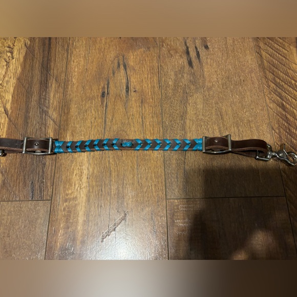 NWOT Horse Leather Laced Turquoise Chocolate RockStar Rein Wither Strap - Picture 2 of 3